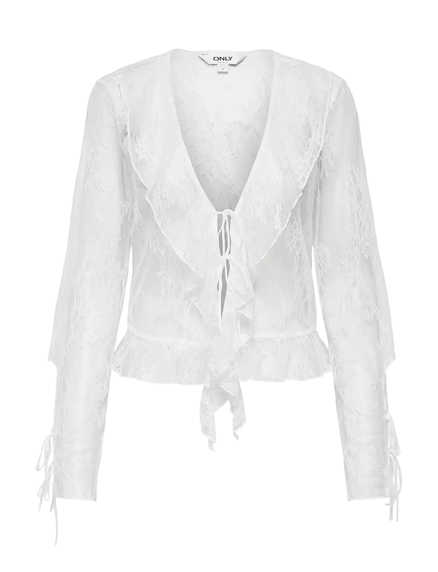 ONLY - ONLCALIBEA L/S RUFFLE TOP WVN EX - langärmelige blusen - cloud dancer - 1