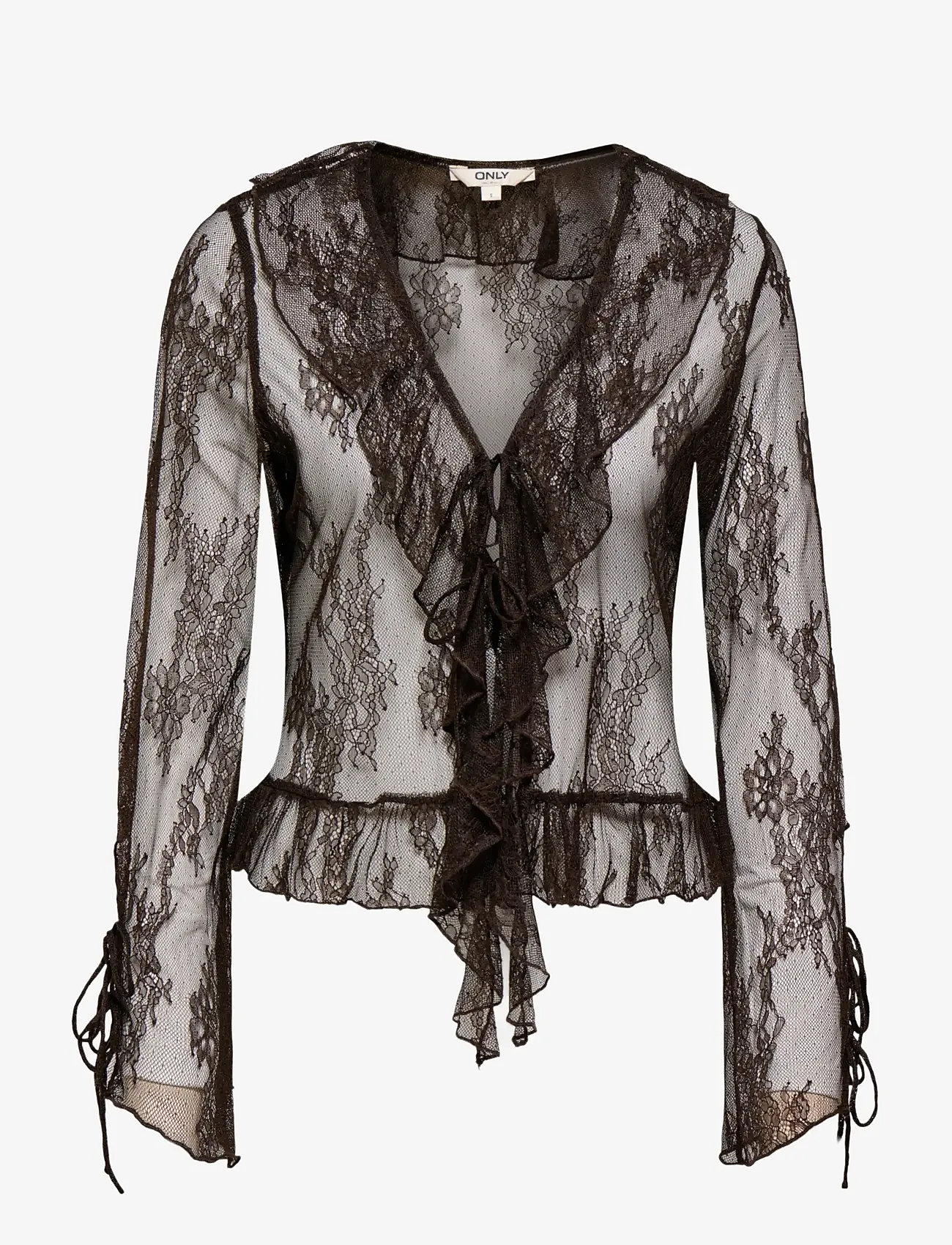 ONLY - ONLCALIBEA L/S RUFFLE TOP WVN EX - pikkade varrukatega pluusid - coffee bean - 1