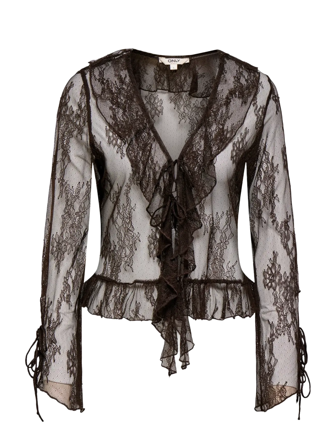 ONLY ONLCALIBEA L/S RUFFLE TOP WVN EX - Pluusid ja särgid - COFFEE BEAN / brown