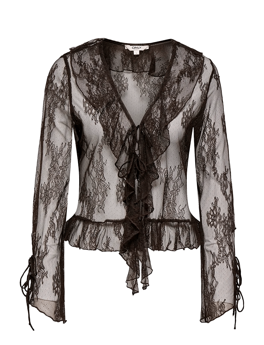 ONLY - ONLCALIBEA L/S RUFFLE TOP WVN EX - langärmelige blusen - coffee bean - 1