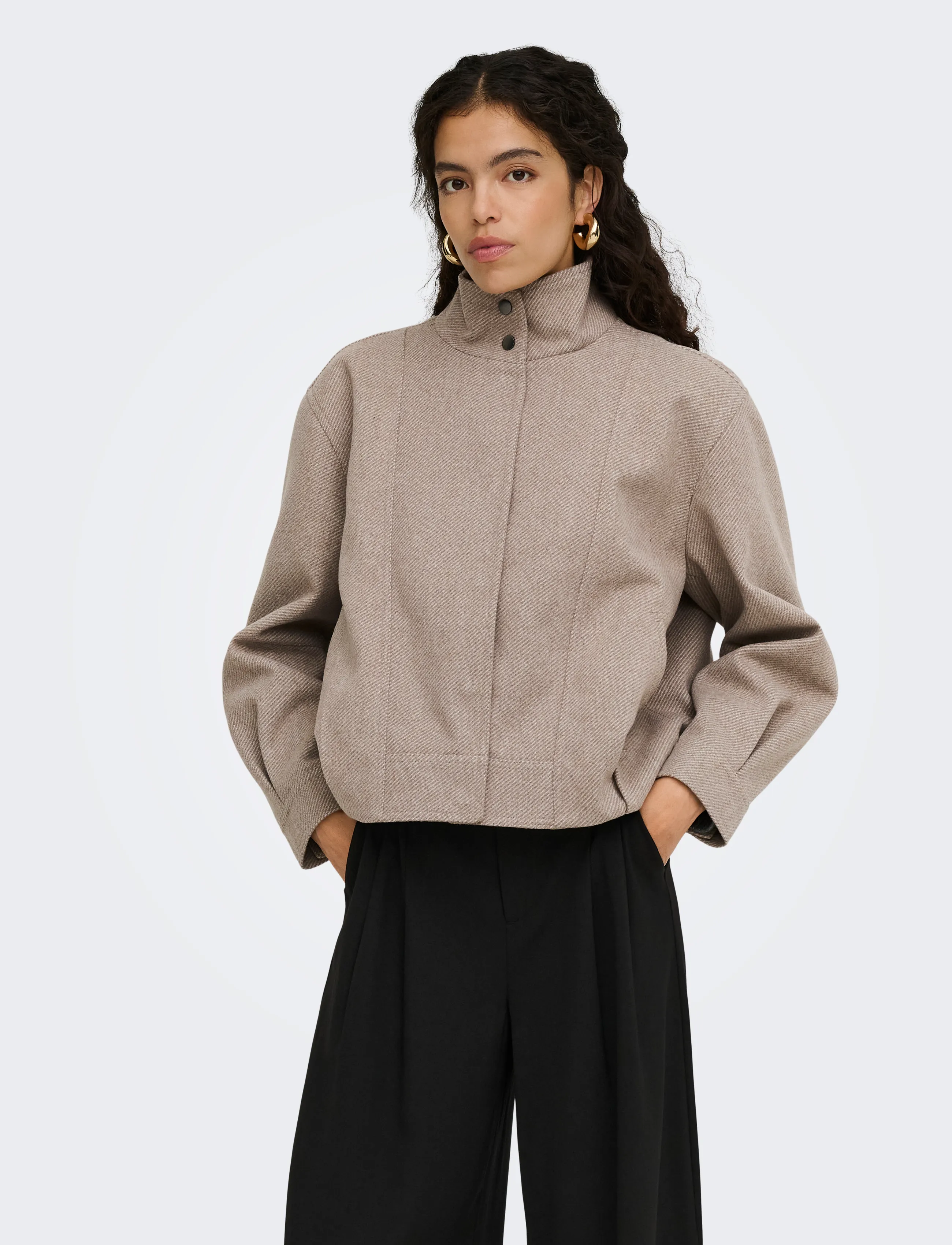ONLY ONLASTA HIGH COLLAR BOMBER JACKET OTW - Everyday Style - SIMPLY TAUPE / beige