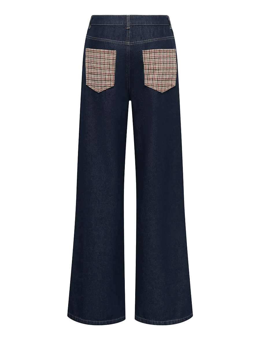 ONLY - ONLHOPE HW WIDE CHECK DNM SIJI - dark blue denim - 2