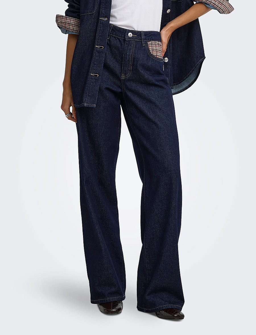 ONLY - ONLHOPE HW WIDE CHECK DNM SIJI - dark blue denim - 0