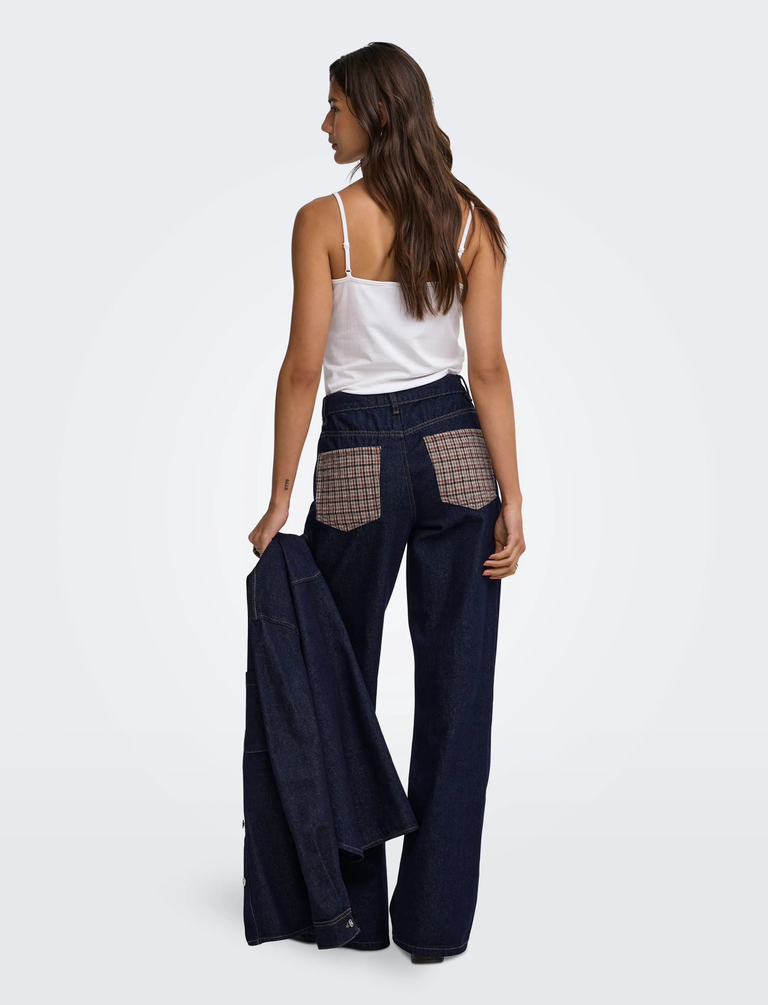ONLY - ONLHOPE HW WIDE CHECK DNM SIJI - dark blue denim - 3