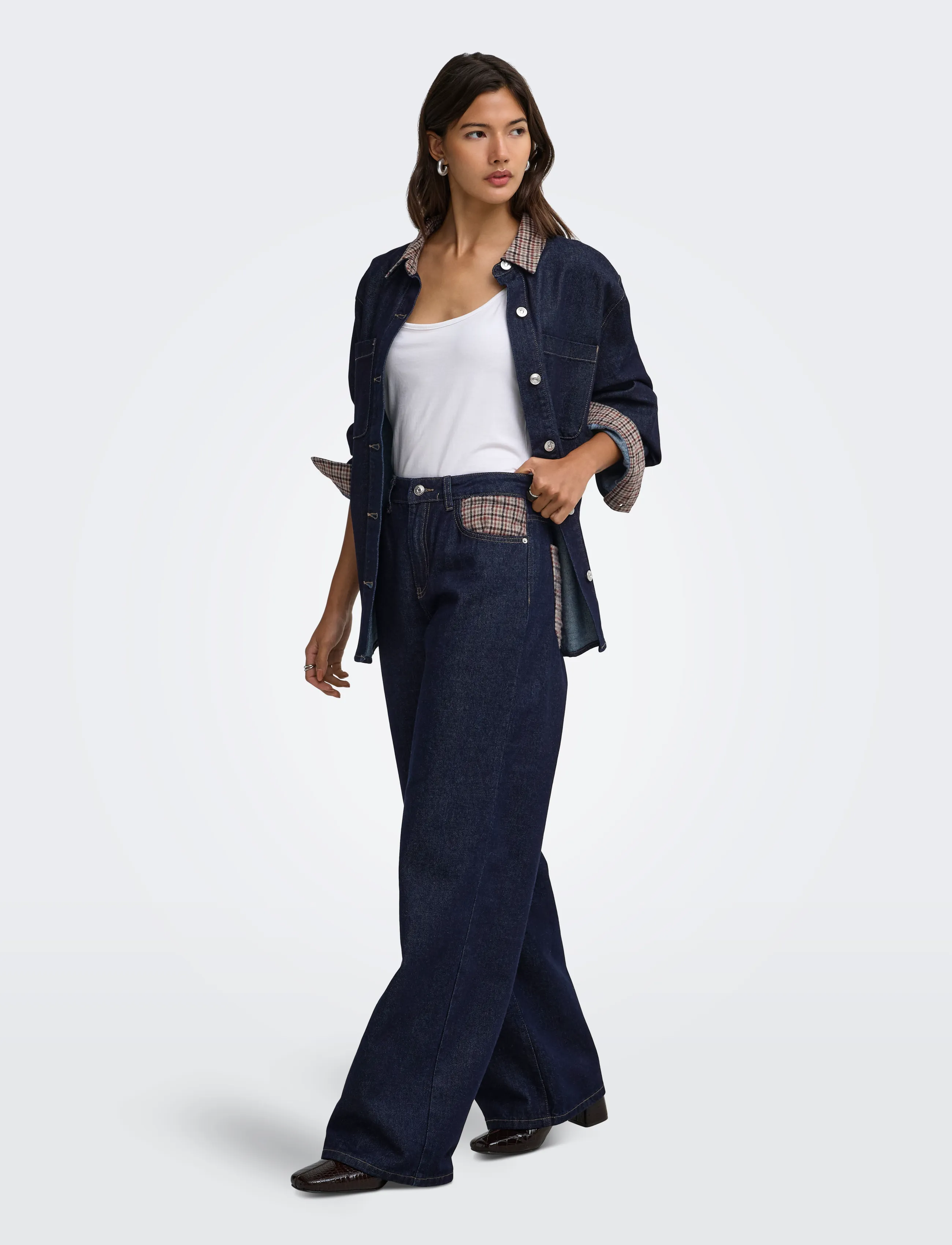 ONLY - ONLHOPE HW WIDE CHECK DNM SIJI - dark blue denim - 4