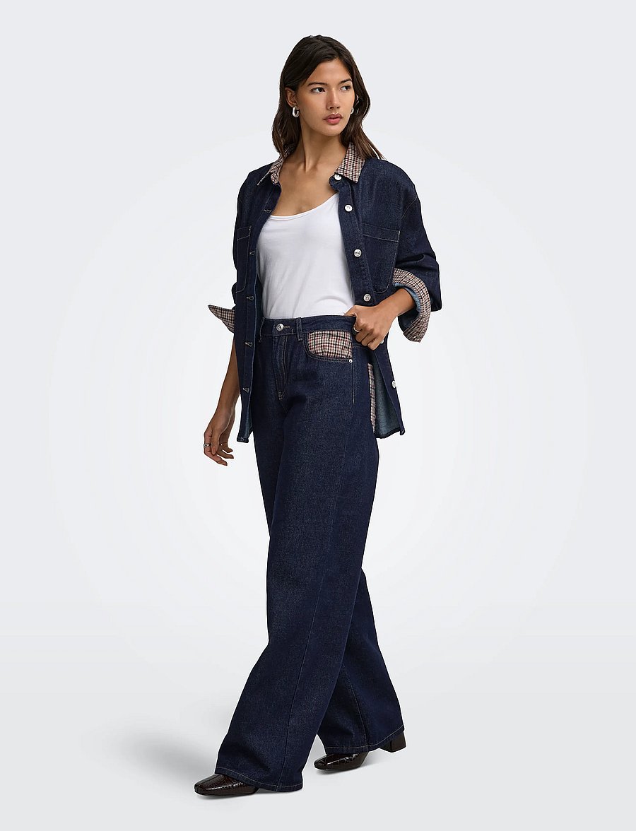 ONLY - ONLHOPE HW WIDE CHECK DNM SIJI - dark blue denim - 4
