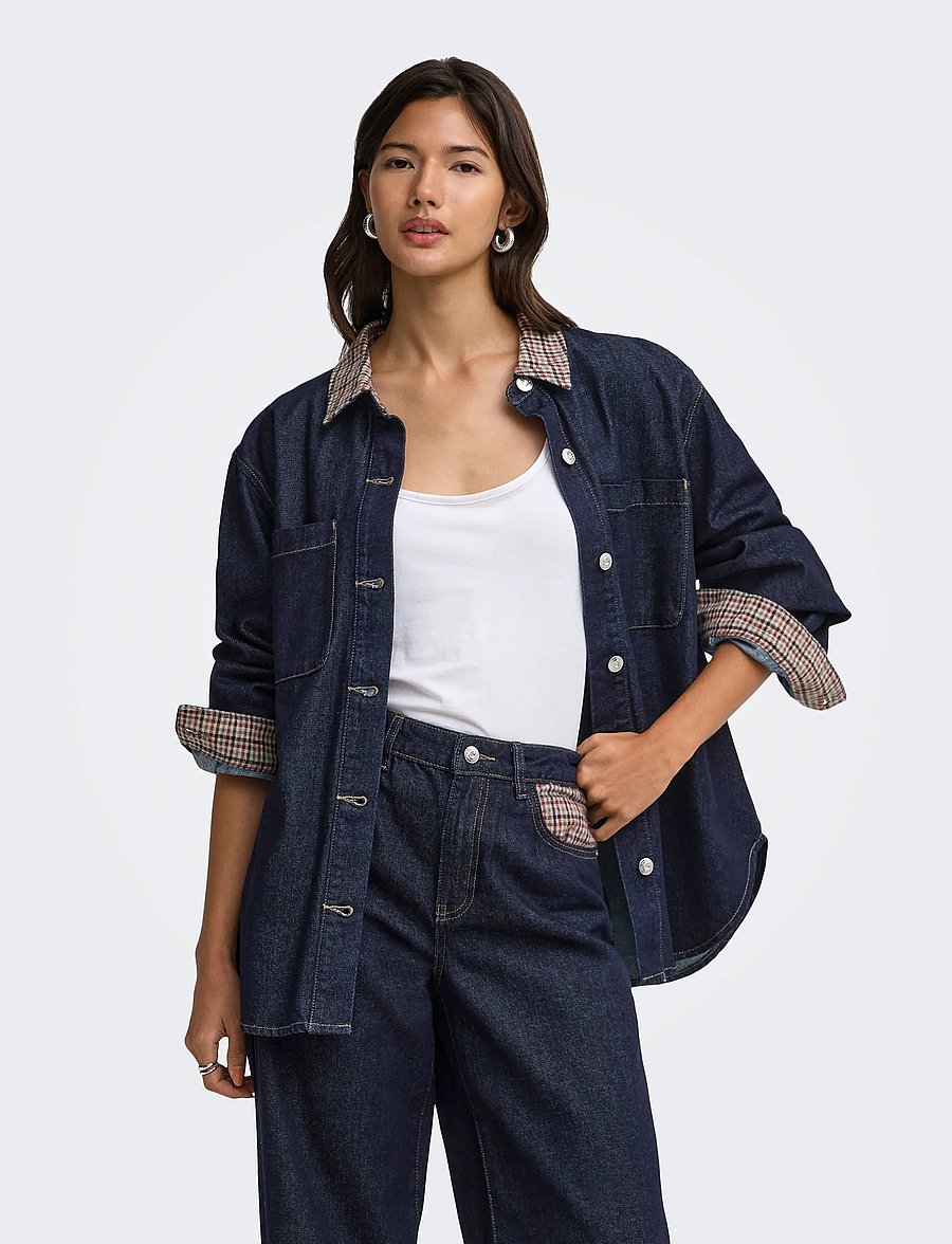 ONLY - ONLVERA LS CHECK DNM SHIRT SIJI - dark blue denim - 0