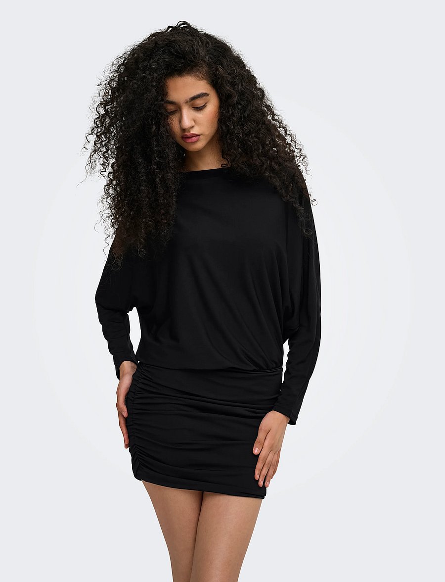 ONLY - ONLARIA L/S BAT DRESS JRS - korta klänningar - black - 0