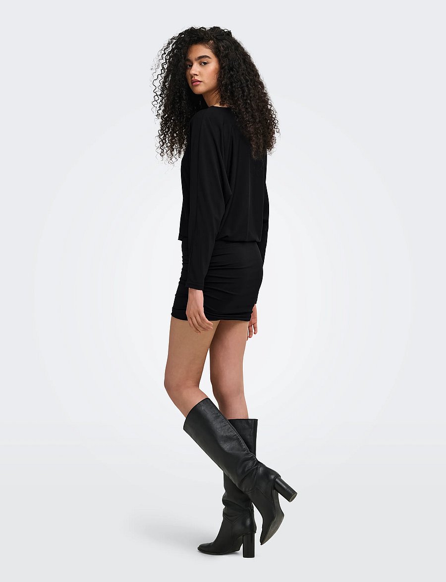 ONLY - ONLARIA L/S BAT DRESS JRS - korta klänningar - black - 3