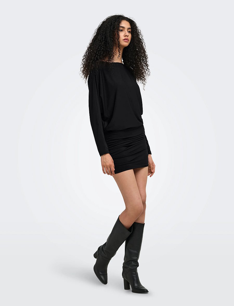 ONLY - ONLARIA L/S BAT DRESS JRS - korta klänningar - black - 4