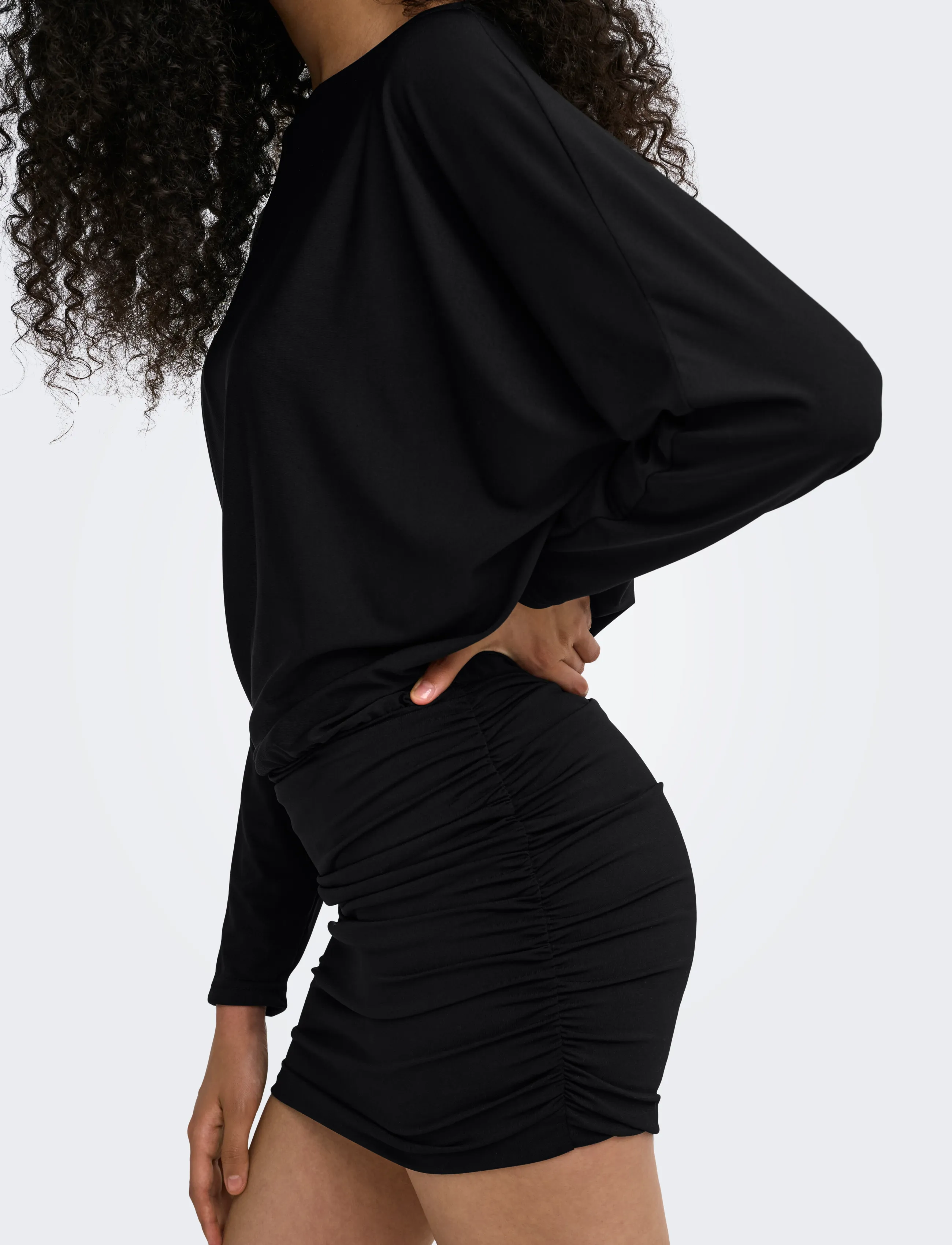 ONLY - ONLARIA L/S BAT DRESS JRS - korta klänningar - black - 5