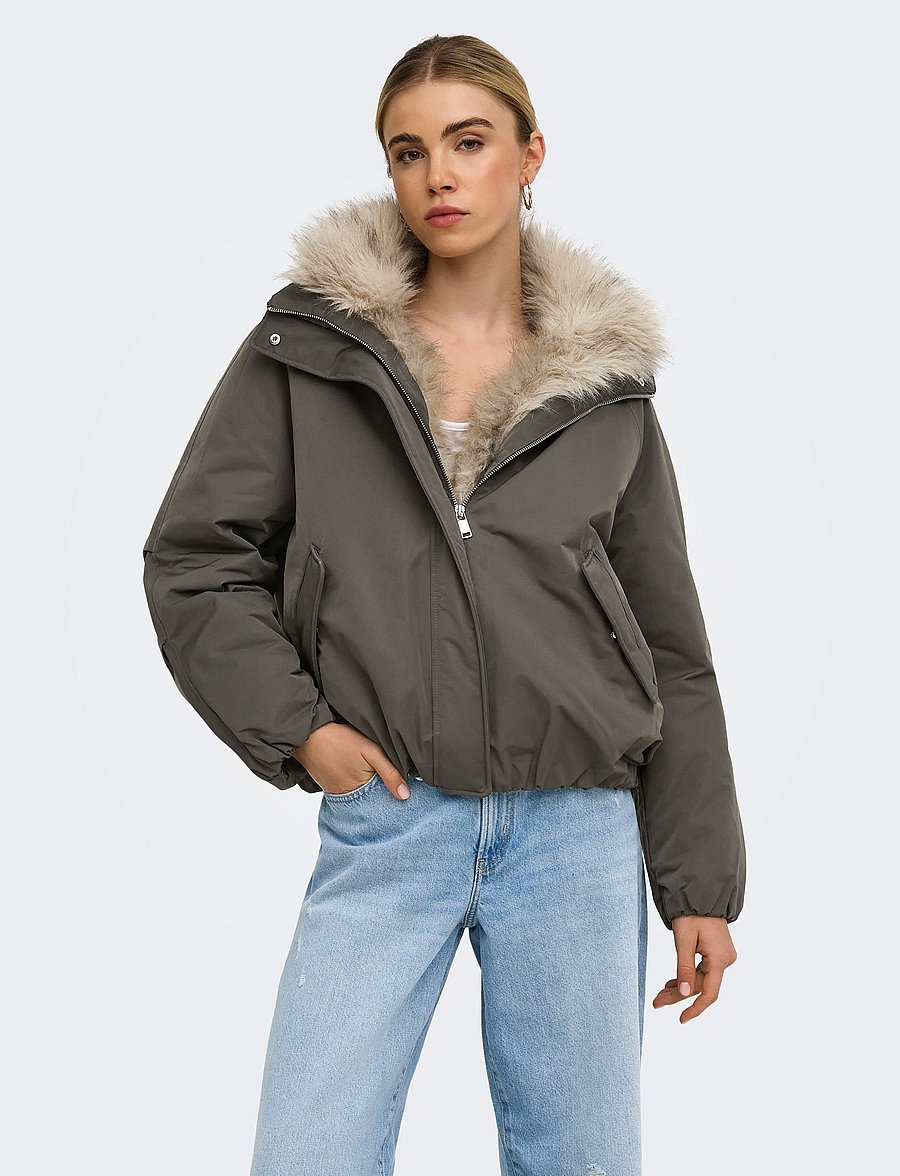 ONLY - ONLAUDREY FUR COLLAR BOMBER OTW - leichte jacken - black olive - 0