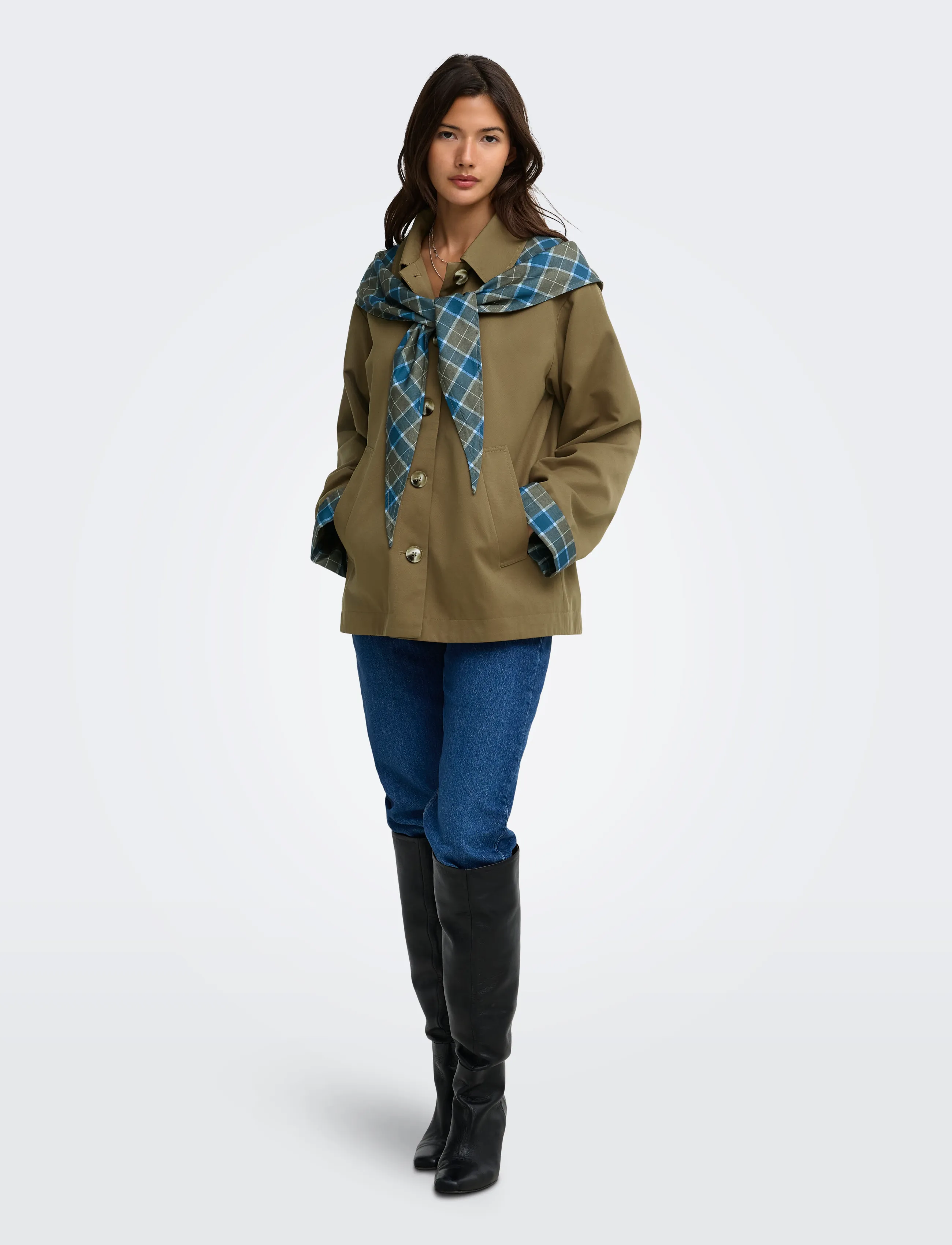 ONLY - ONLZENIA MIX CHECK SCARF JACKET OTW - ermine - 4
