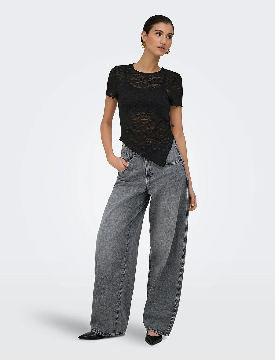 ONLY - ONLLIVA S/S LACE TOP CS JRS - t-särgid - black - 4