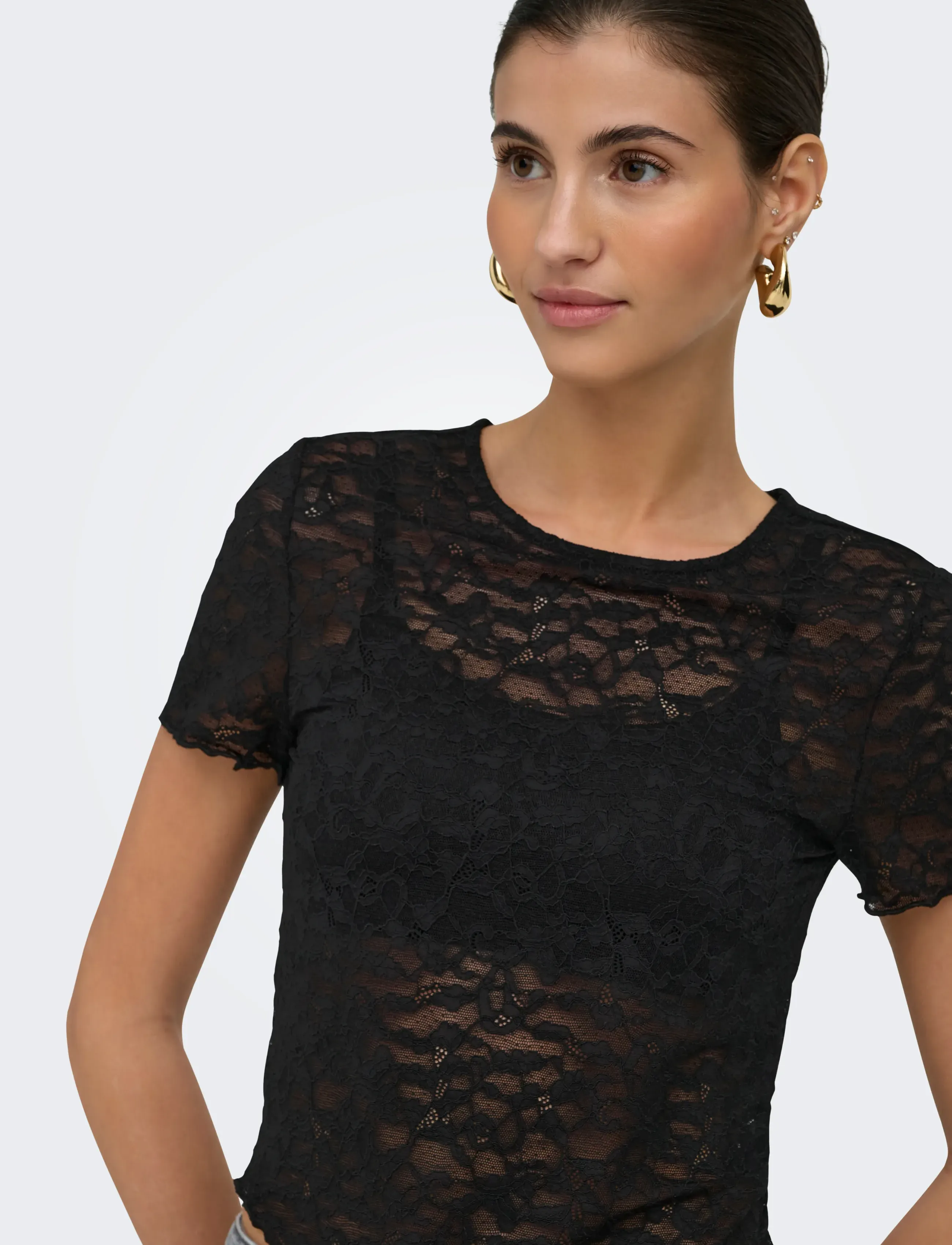 ONLY - ONLLIVA S/S LACE TOP CS JRS - t-särgid - black - 5