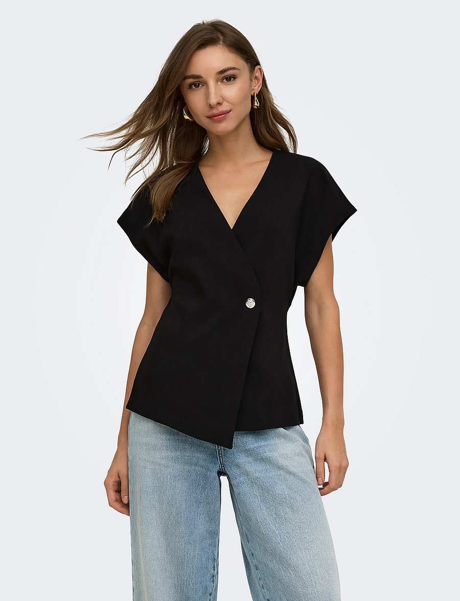 ONLY - ONLYASMINE S/S ASYMMETRIC SHIRT TLR - kortärmade skjortor - black - 0