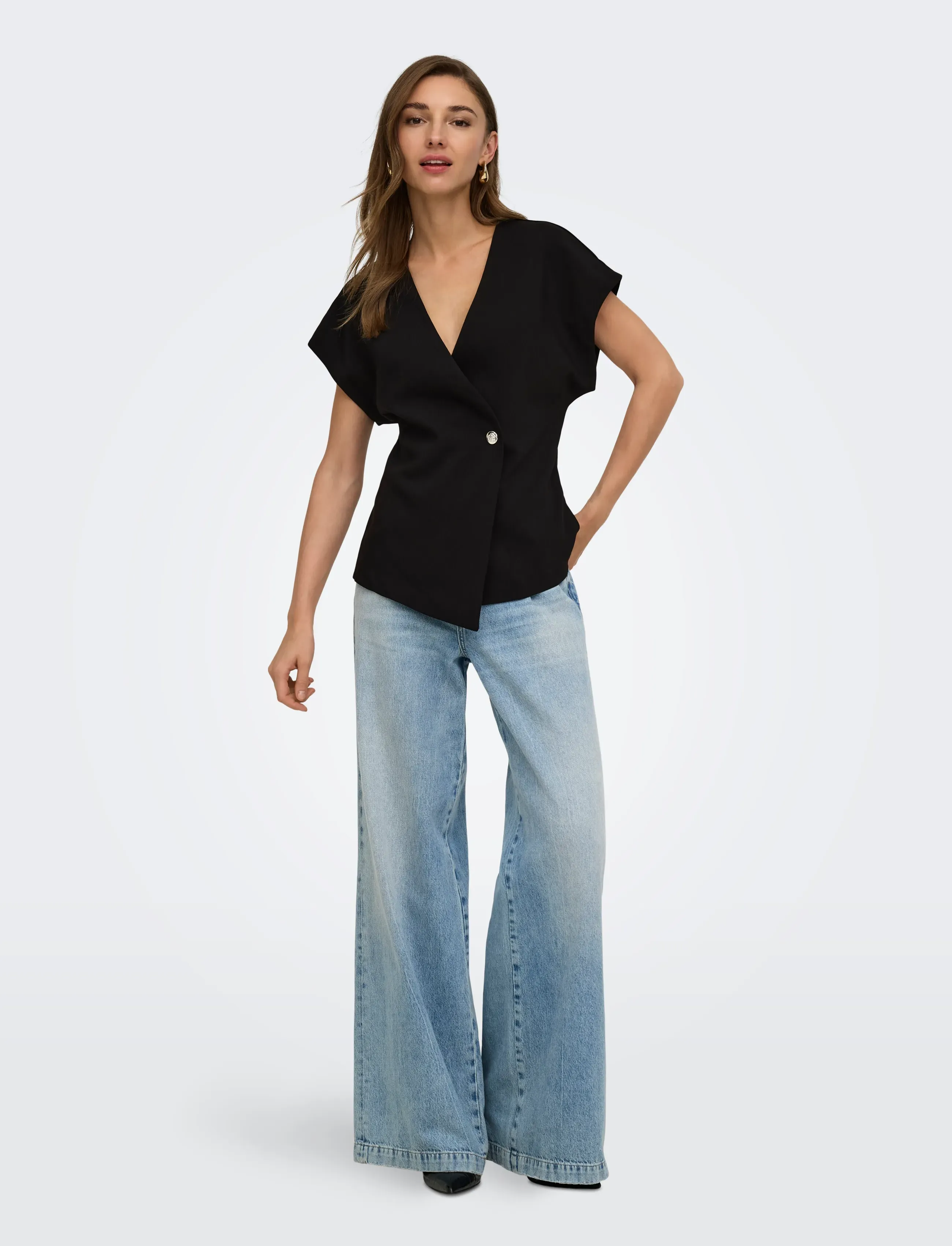 ONLY - ONLYASMINE S/S ASYMMETRIC SHIRT TLR - kortärmade skjortor - black - 4