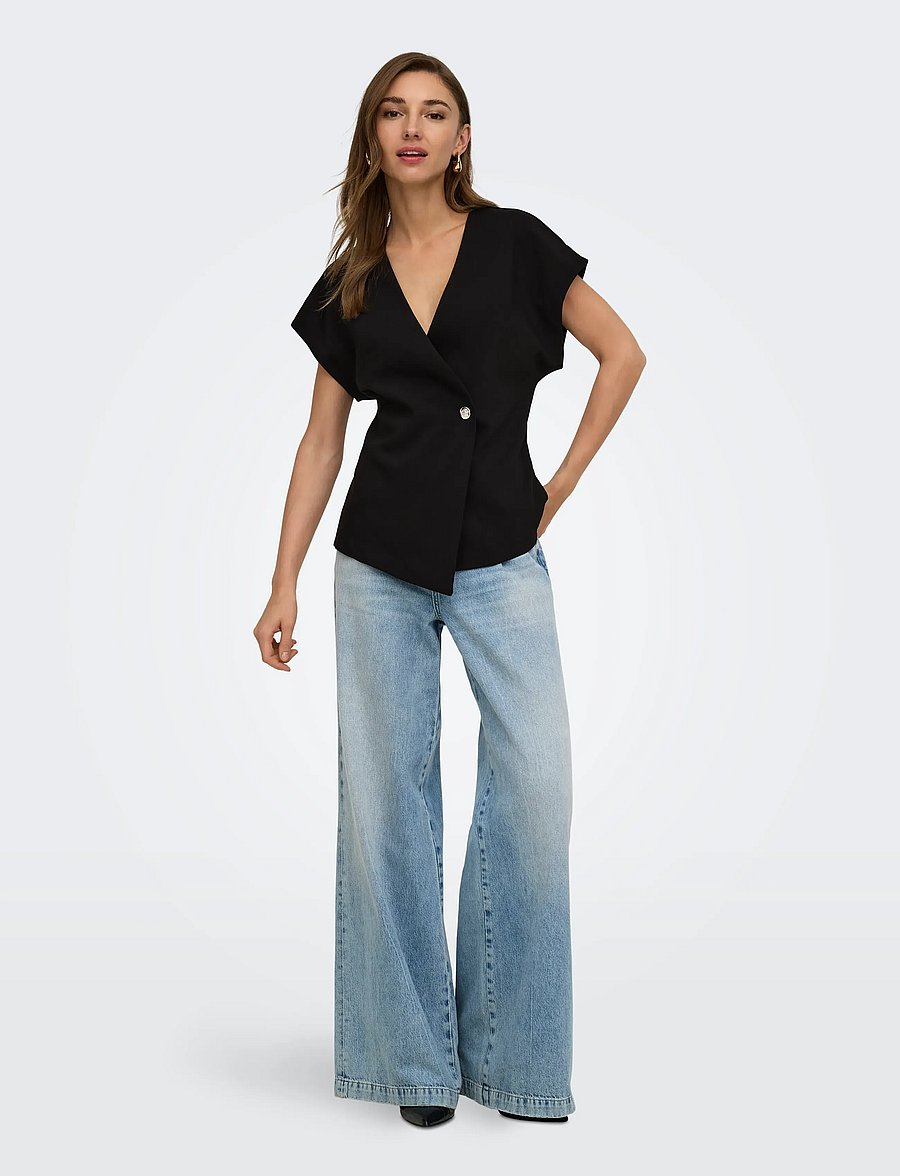 ONLY - ONLYASMINE S/S ASYMMETRIC SHIRT TLR - kortärmade skjortor - black - 4
