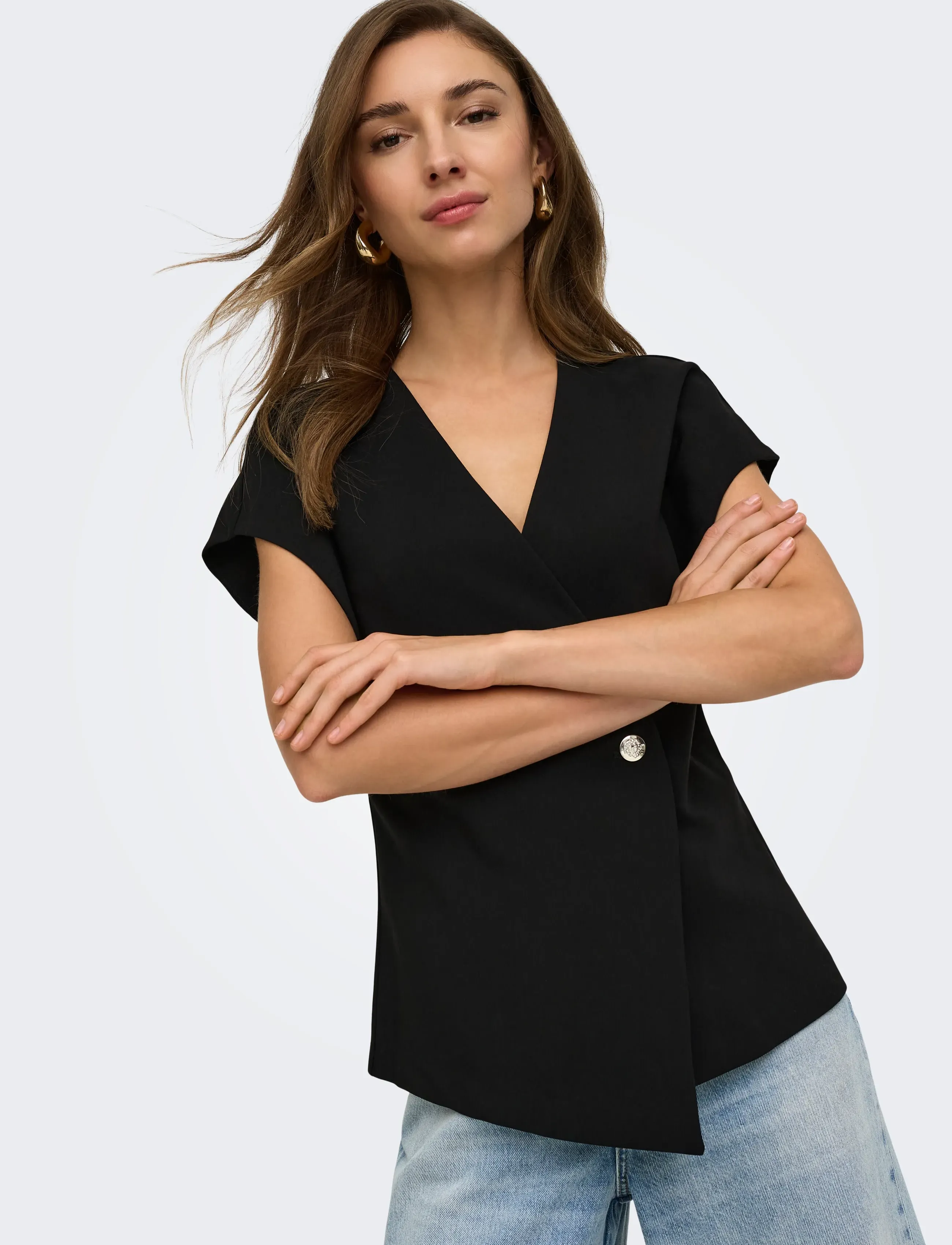 ONLY - ONLYASMINE S/S ASYMMETRIC SHIRT TLR - kortärmade skjortor - black - 5