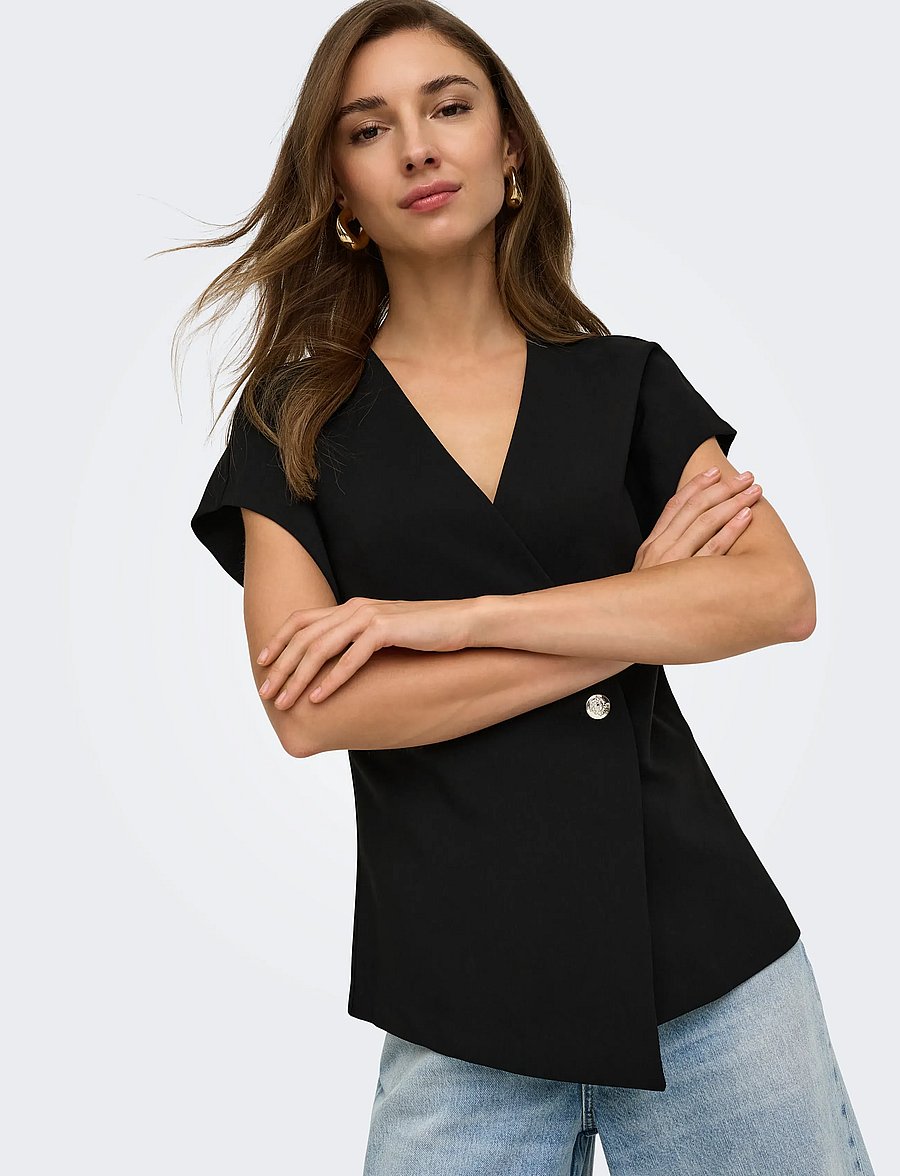 ONLY - ONLYASMINE S/S ASYMMETRIC SHIRT TLR - kortärmade skjortor - black - 5