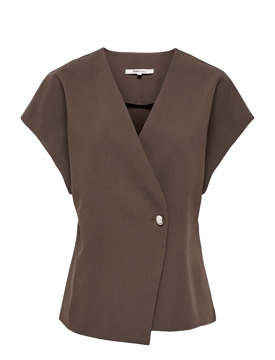 ONLY - ONLYASMINE S/S ASYMMETRIC SHIRT TLR - kortärmade skjortor - chocolate torte - 0