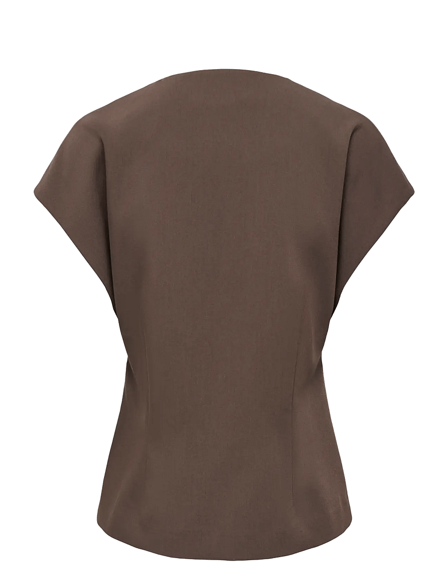 ONLY - ONLYASMINE S/S ASYMMETRIC SHIRT TLR - kortärmade skjortor - chocolate torte - 1