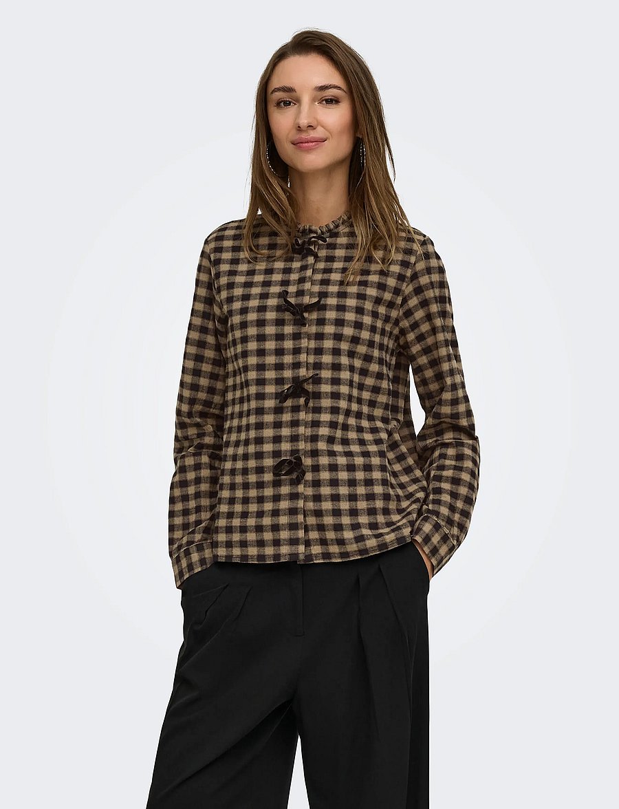 ONLY - ONLFRIDA CHECK BOW DETAIL SHIRT WVN EX - langerma skyrtur - black - 0