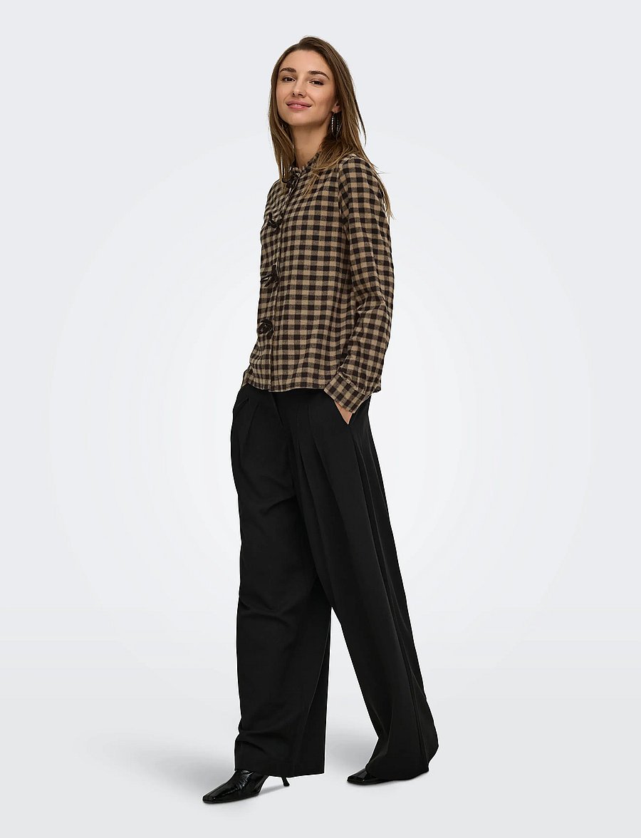 ONLY - ONLFRIDA CHECK BOW DETAIL SHIRT WVN EX - langerma skyrtur - black - 4