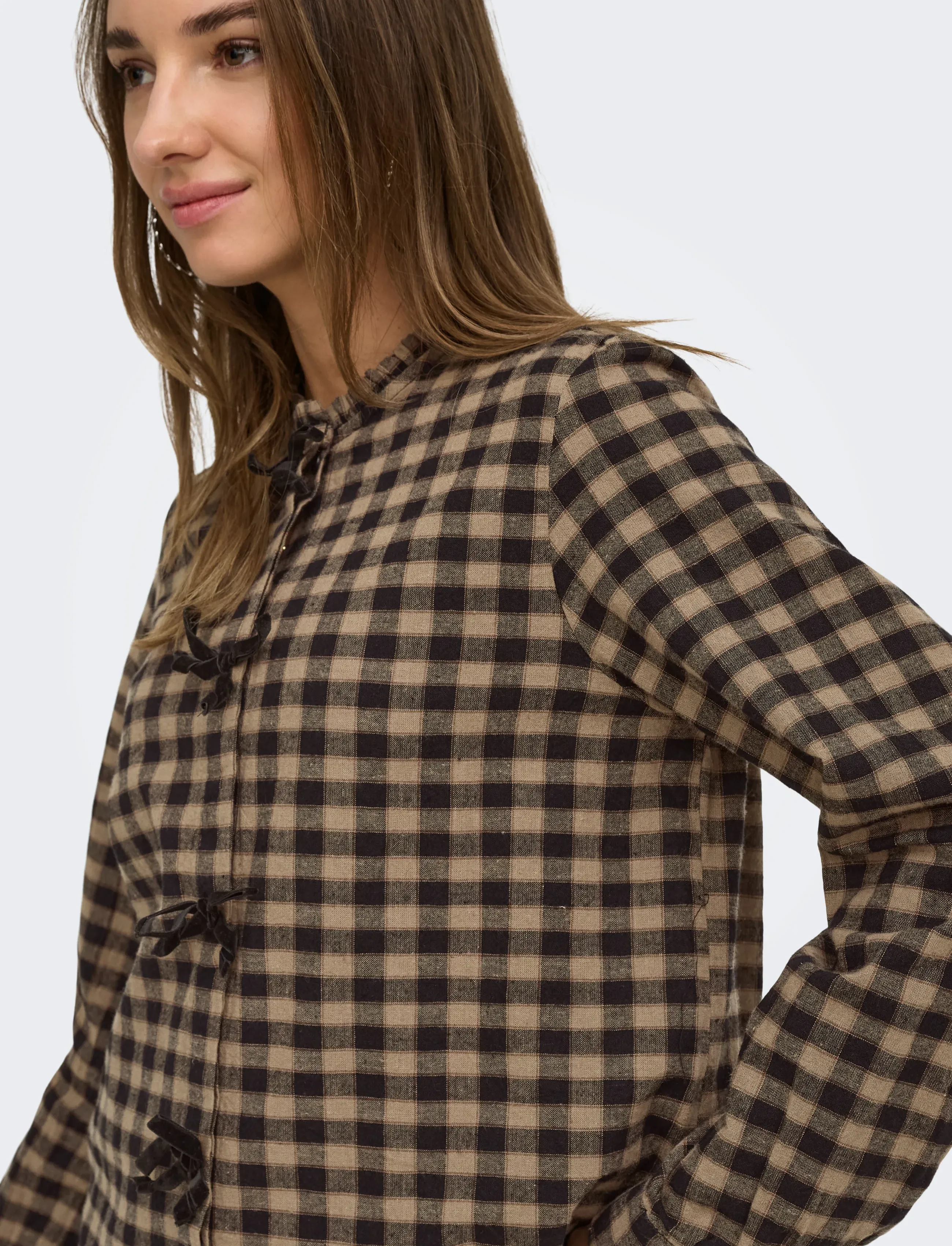 ONLY - ONLFRIDA CHECK BOW DETAIL SHIRT WVN EX - langerma skyrtur - black - 5