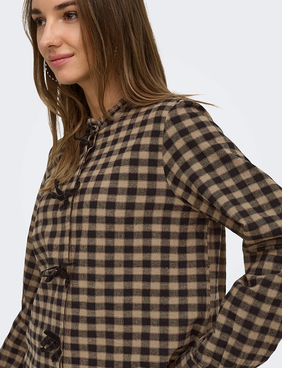 ONLY - ONLFRIDA CHECK BOW DETAIL SHIRT WVN EX - langerma skyrtur - black - 5