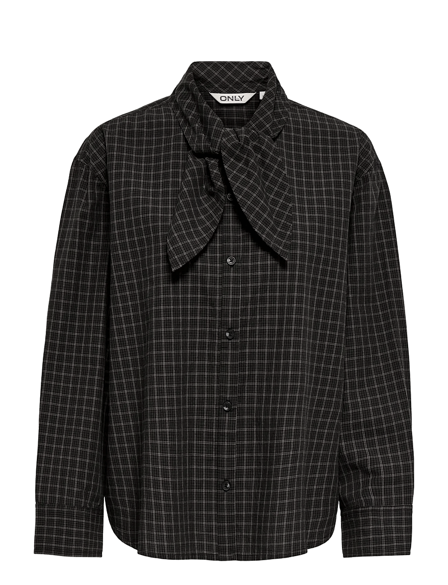 ONLY - ONLMAYA CHECK BOW SHIRT WVN EX - långärmade skjortor - black - 0