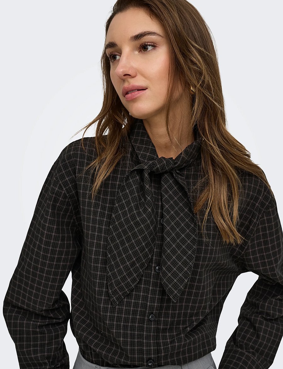 ONLY - ONLMAYA CHECK BOW SHIRT WVN EX - långärmade skjortor - black - 5