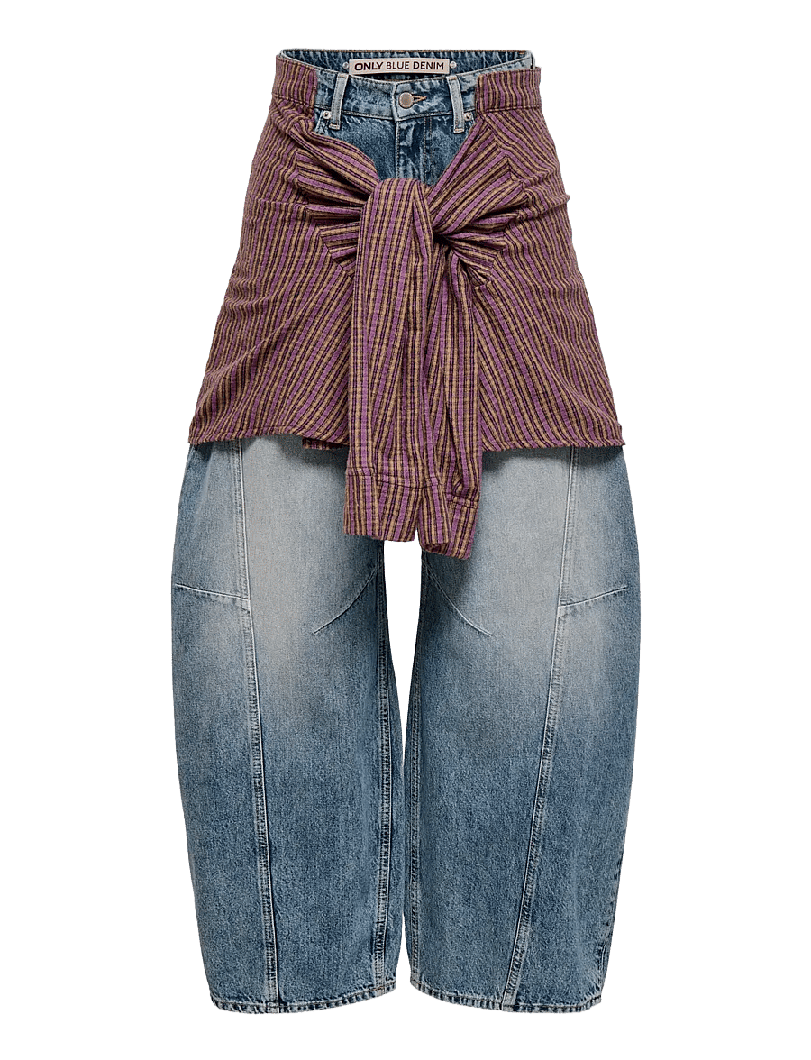 ONLY - ONLWESLEY HW BARREL SHIRT RED DNM DOT - barrel jeans - light blue denim - 0