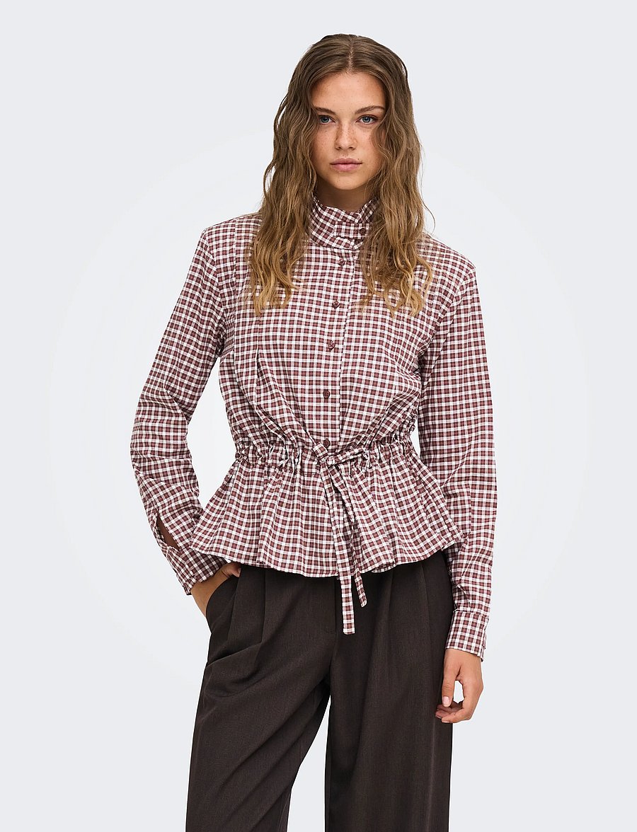 ONLY - ONLKEERY LS HIGHNECK TIE SHIRT EX WVN - cappuccino - 0