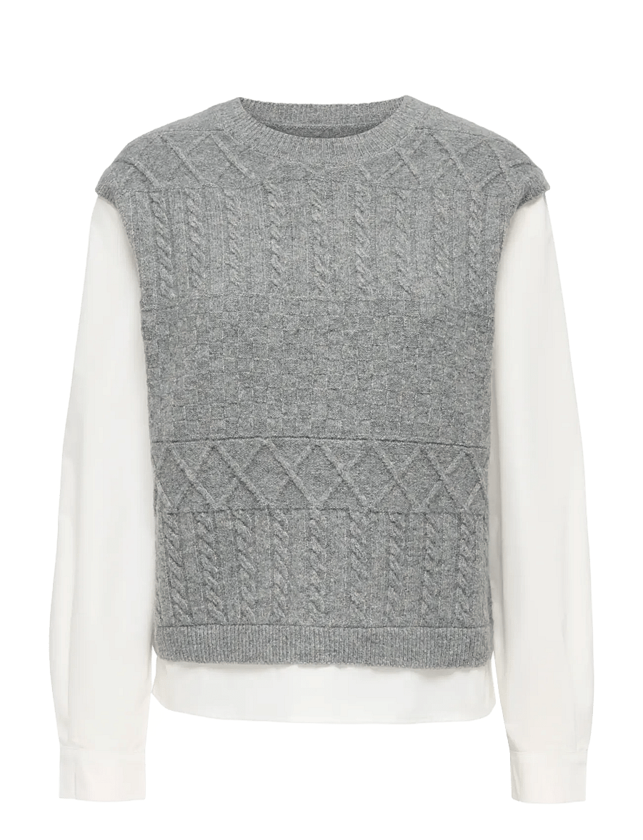 ONLY - ONLKIRA L/S SHIRT KNT - stickade västar - medium grey melange - 0