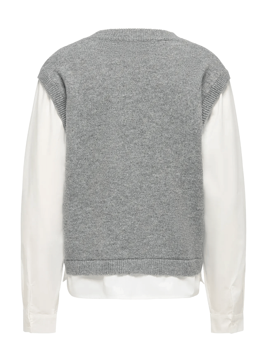 ONLY - ONLKIRA L/S SHIRT KNT - stickade västar - medium grey melange - 1