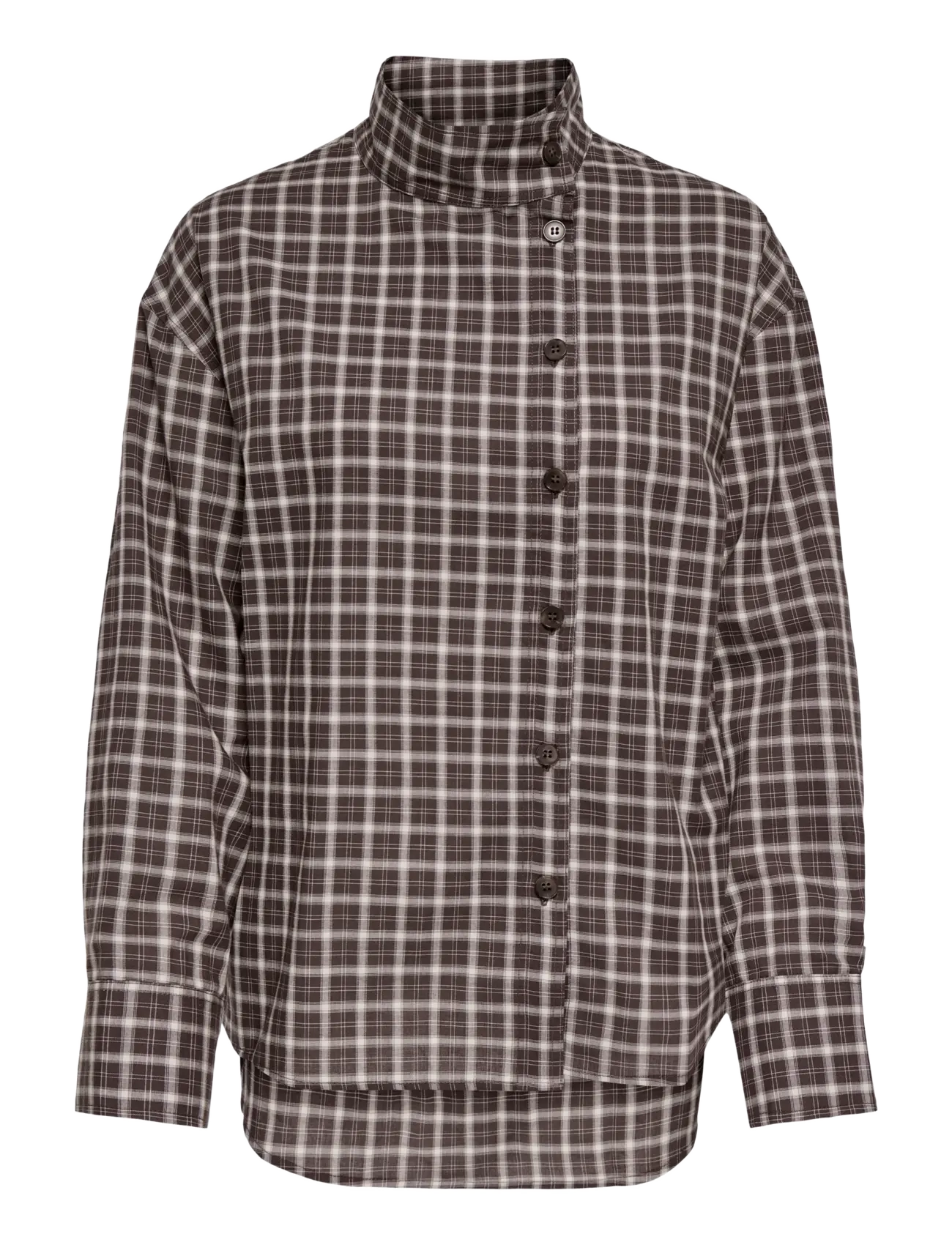 ONLY ONLFREYA CHECK HIGH NECK SHIRT WVN EX - Blusen & Hemden - MALT BALL / brown