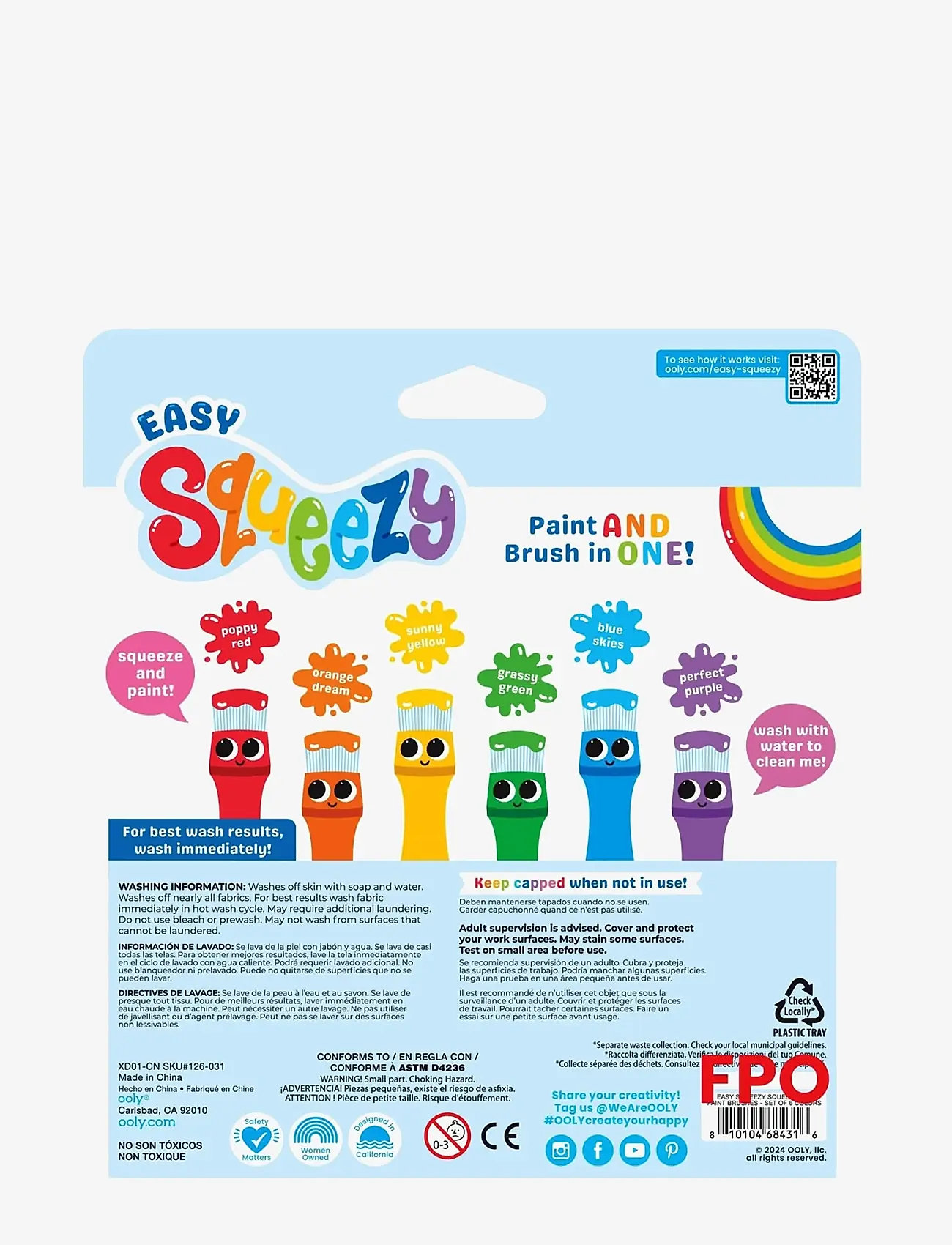 Ooly - Poster Paint in Brush 6 pcs - Easy Squeezy - värvid - multi - 5