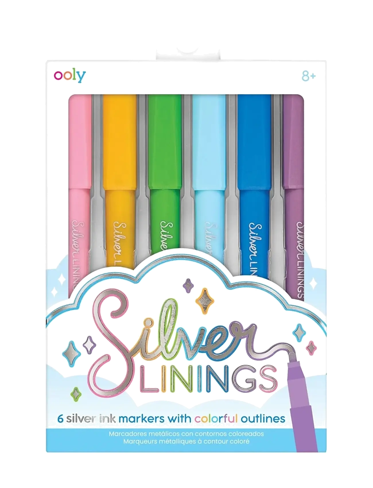 Ooly Outline Markers 6 Pcs Silver Linings, Blyant, Multi/mønstret, Str: ONE SIZE