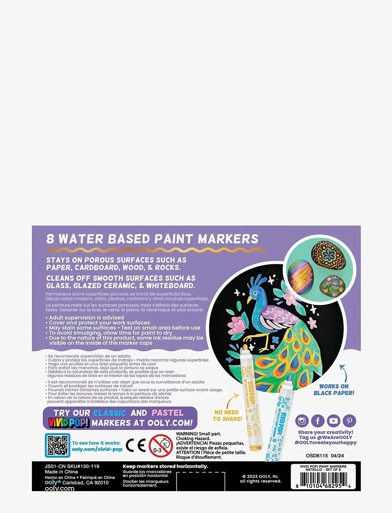 Ooly - Acrylic Markers 8 pcs - Vivid Pop - Metallic - maling - multi - 3