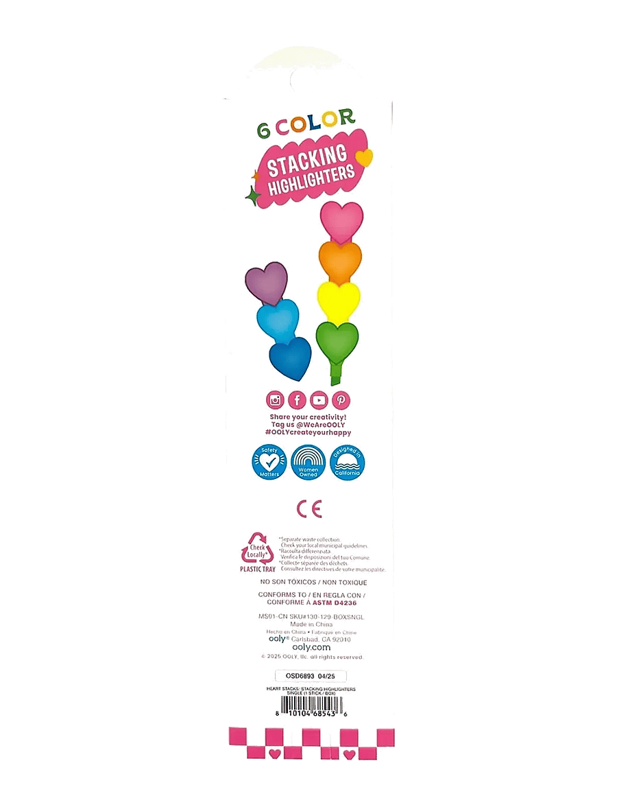 Ooly - Highlighter 6 pcs - Stacking Hearts - kirjatarbed - multi - 4
