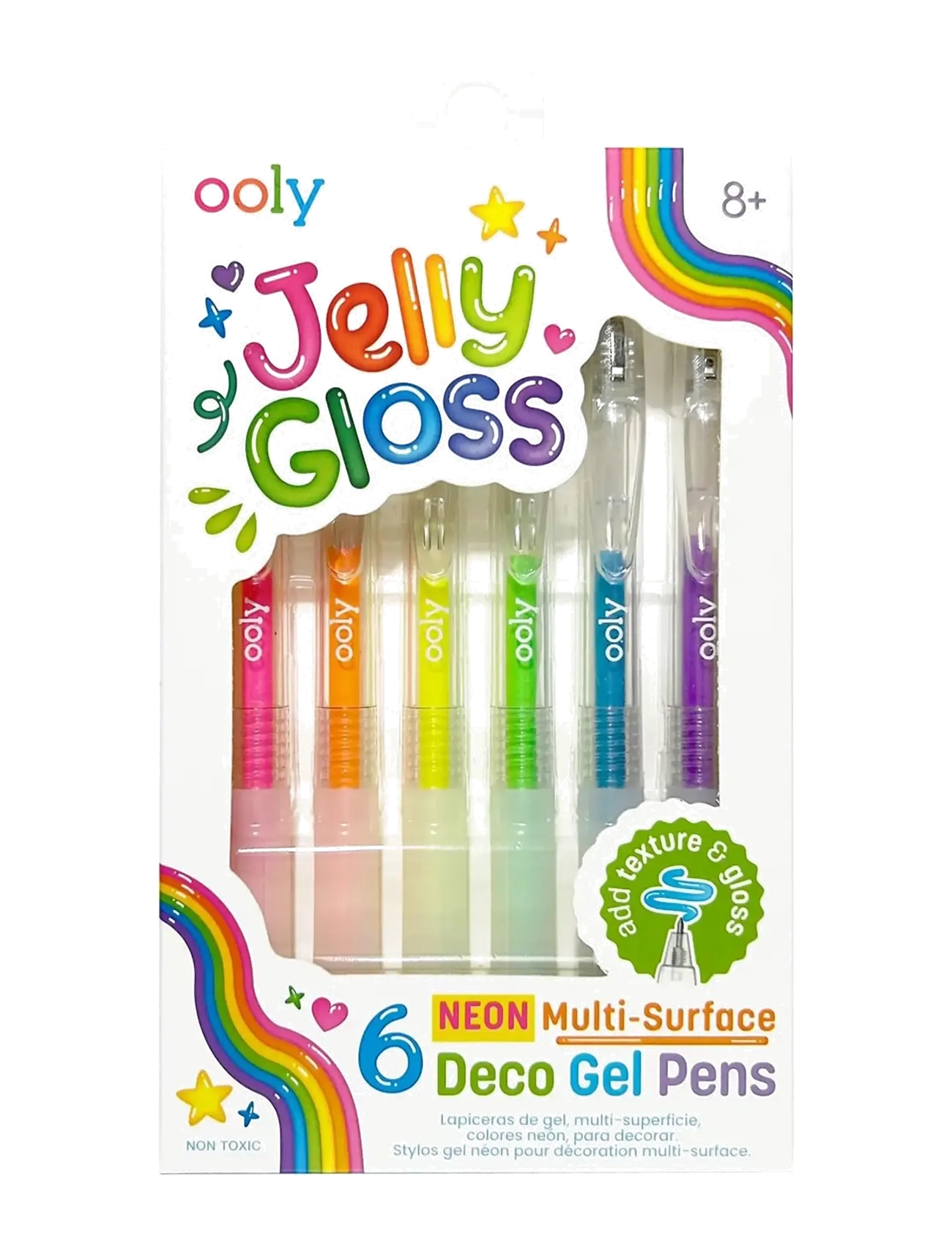 Ooly Gel Pen 6 pcs - Multi-surface Deco - Jelly Gloss Neon - Ooly - MULTI / pink/rose