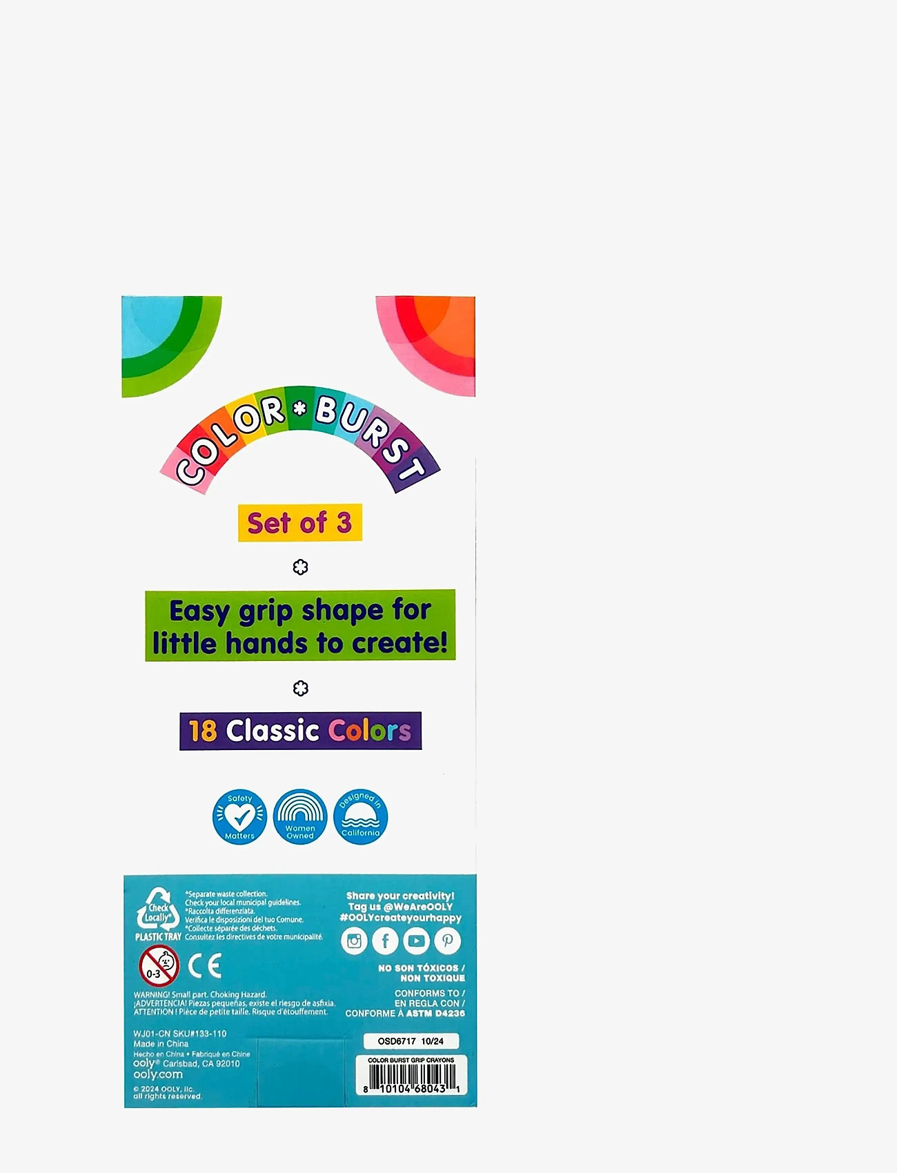 Ooly - Crayons 3x6 Colours - Easy Grip Color Burst - pliiatsid - multi - 3