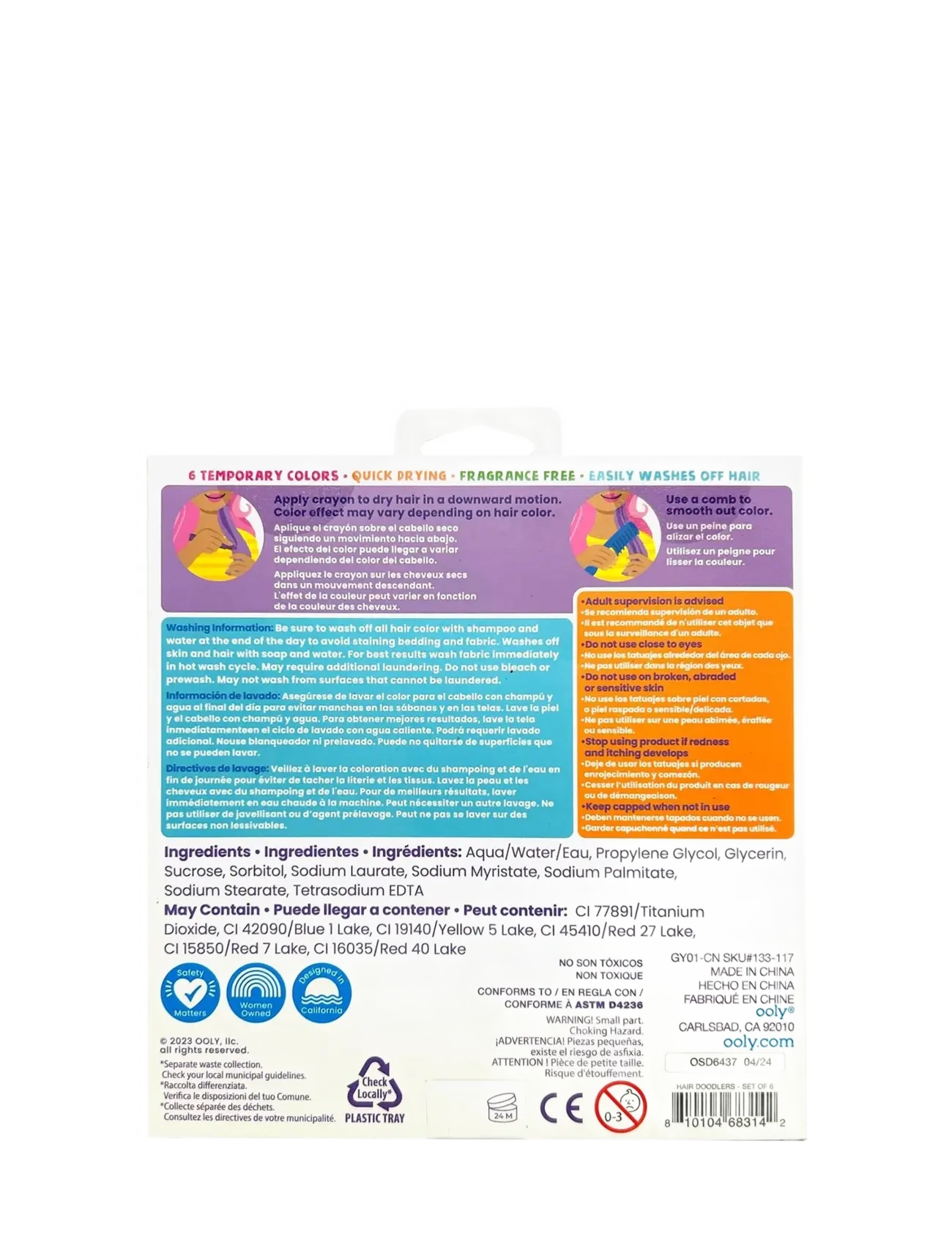 Ooly - Hair Paint 6 pcs - Hair Doodlers - andlitsmálning - multi - 4