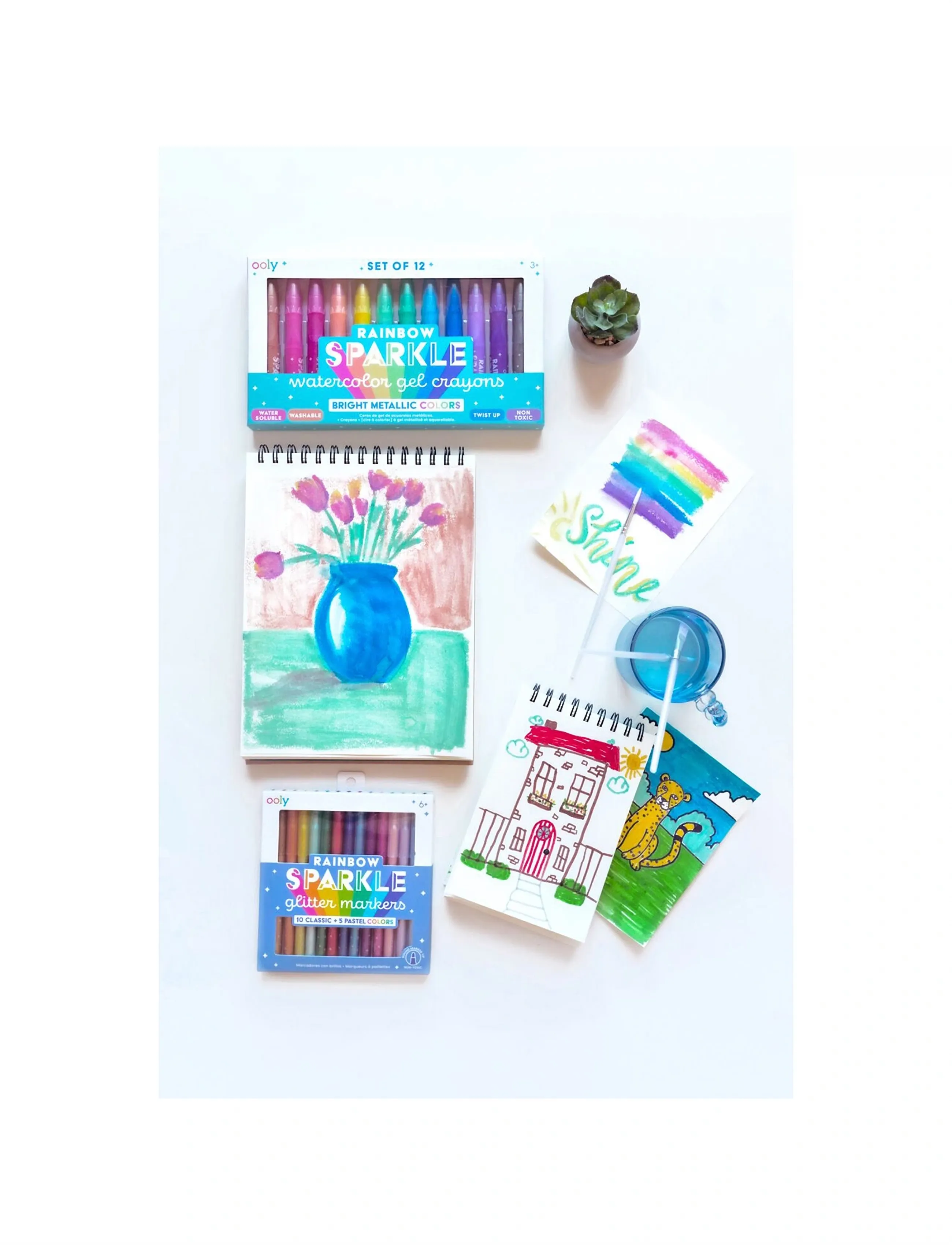 Ooly Gel Crayons 12 Pcs Rainbow Sparkle Watercolour Metallic, One Size, Drawing, Gold - Stationery, Kinder