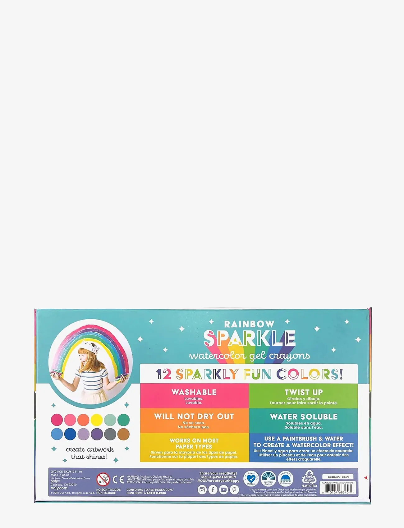 Ooly - Gel Crayons 12 pcs - Rainbow Sparkle Watercolour Metallic - skrivesæt - multi - 4