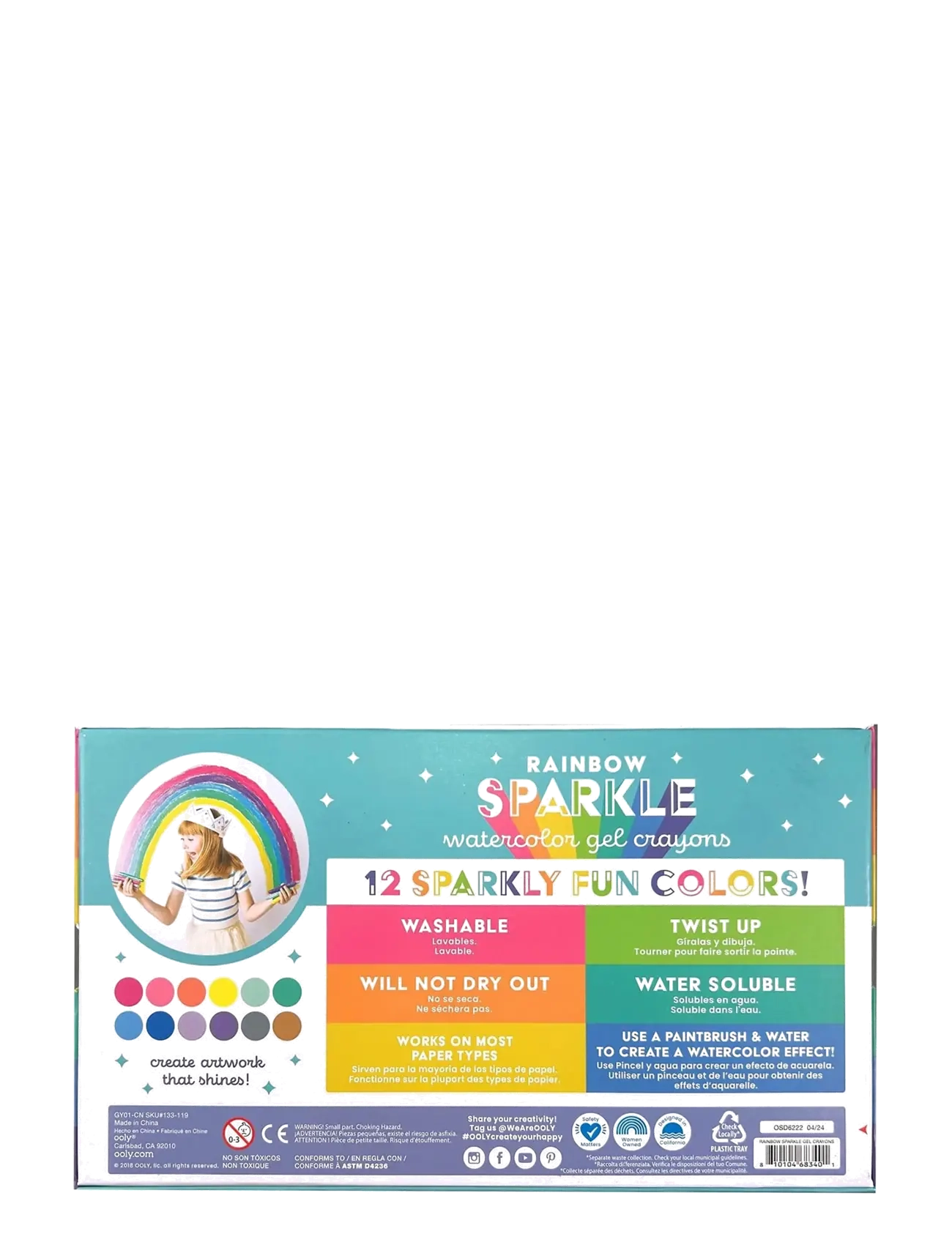 Ooly - Gel Crayons 12 pcs - Rainbow Sparkle Watercolour Metallic - skrivesæt - multi - 4