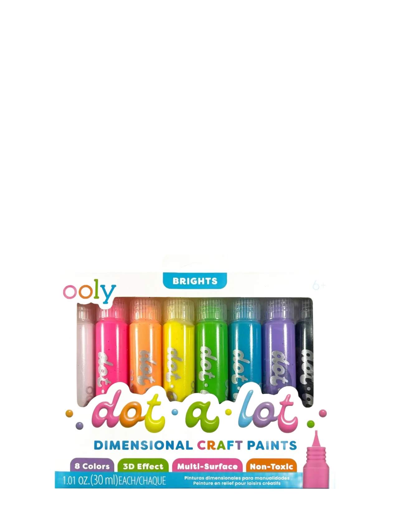 Ooly 3D Effect Craft Paint 8 pcs - Dot-a-Lot Bright - Ooly - MULTI / pink/rose