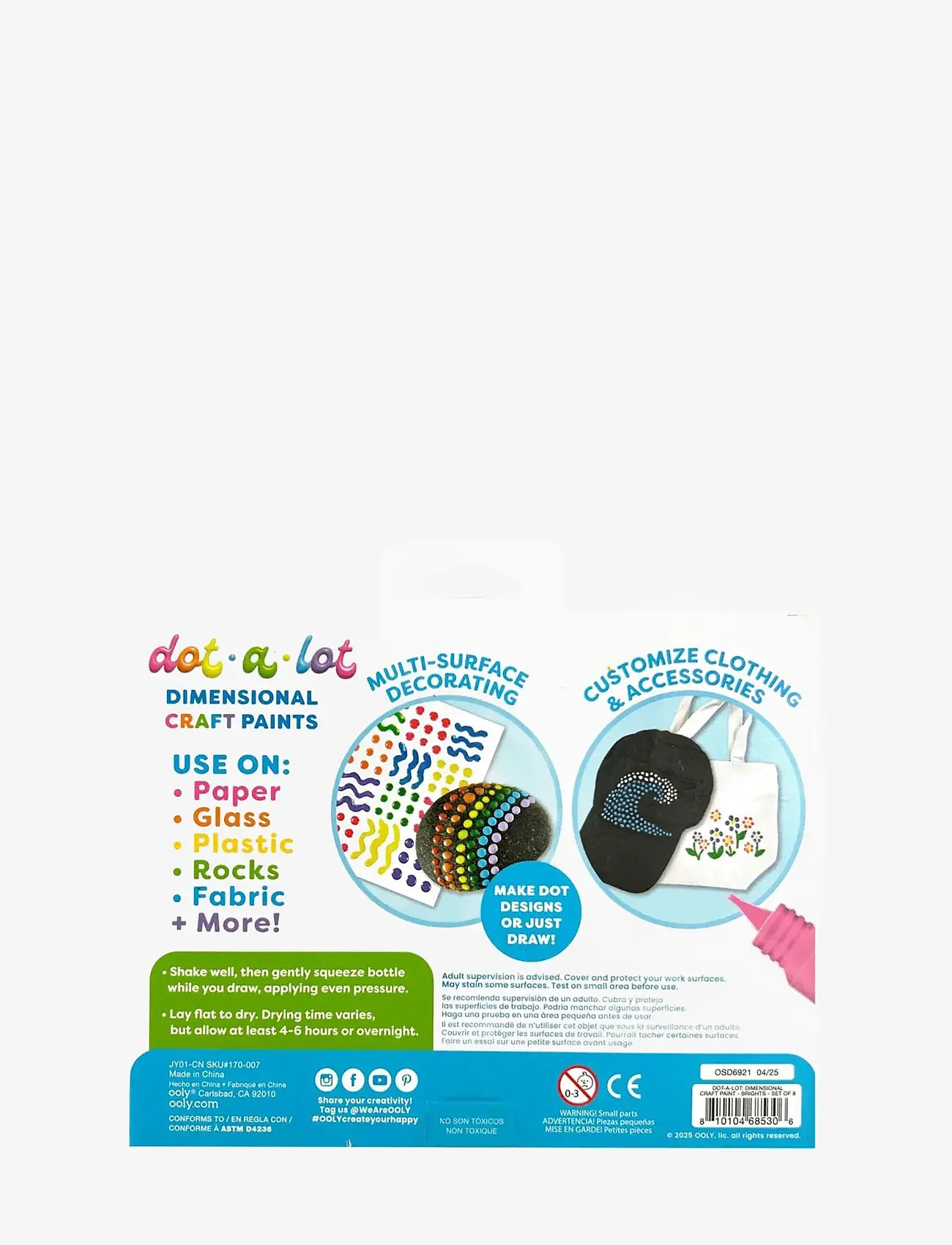 Ooly - 3D Effect Craft Paint 8 pcs - Dot-a-Lot Bright - värvid - multi - 3