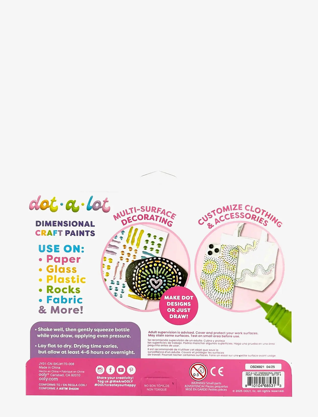 Ooly - 3D Effect Craft Paint 8 pcs - Dot-a-Lot Pearlescent - värvid - multi - 3